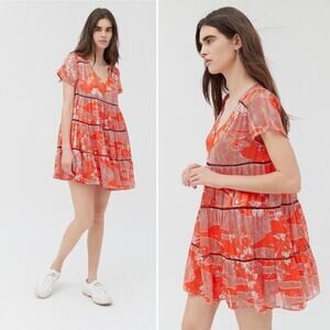 Urban Outfitters Floral Picnic Tiered Frock Mini Dress Size‎ Small